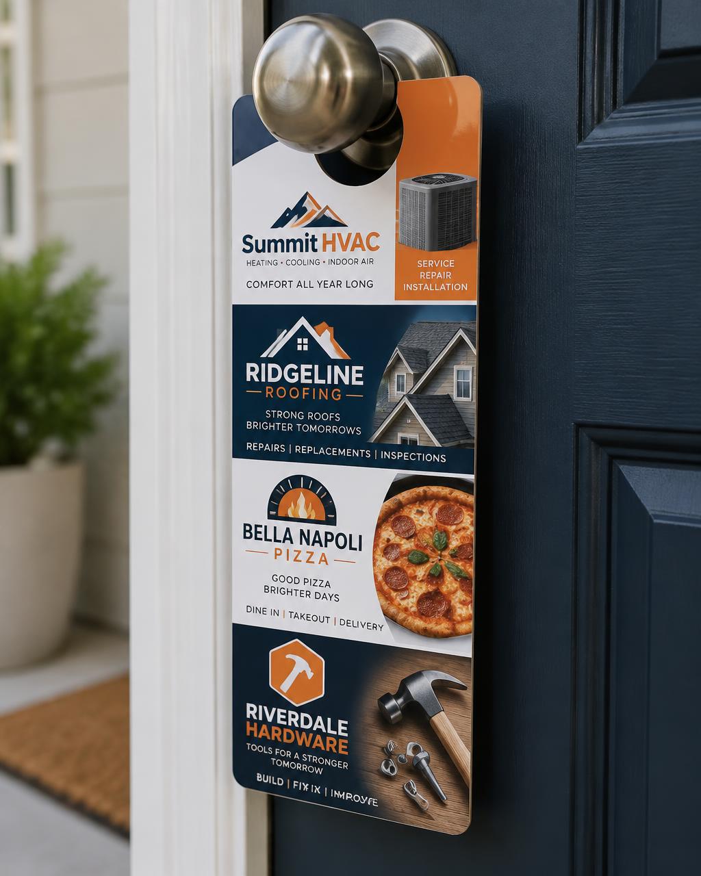 Sample four-position door hanger on a front door